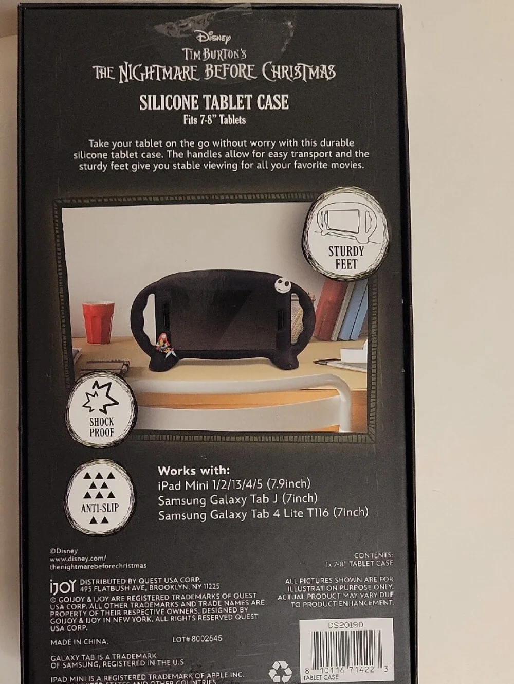 Disney The Nightmare Before Christmas Black Tablet Handle Case, Fits 7-8
